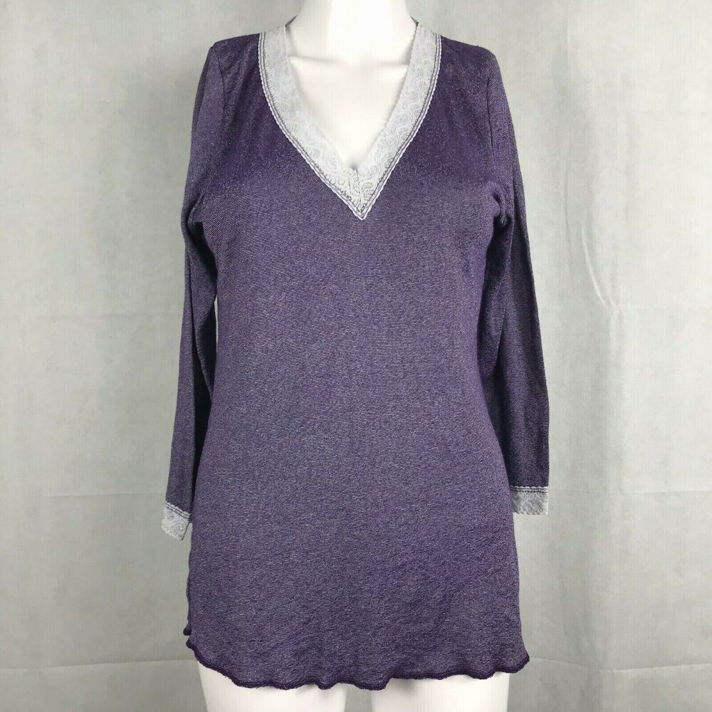 Michael Stars Maternity Shirt Womens Sz S Purple Cotton Blend Long Sleeve V-Neck